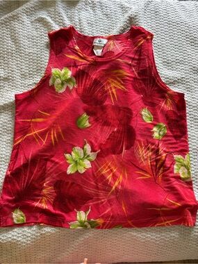 Tropical Print Sleeveless Tank Top - Hot Pink & Red